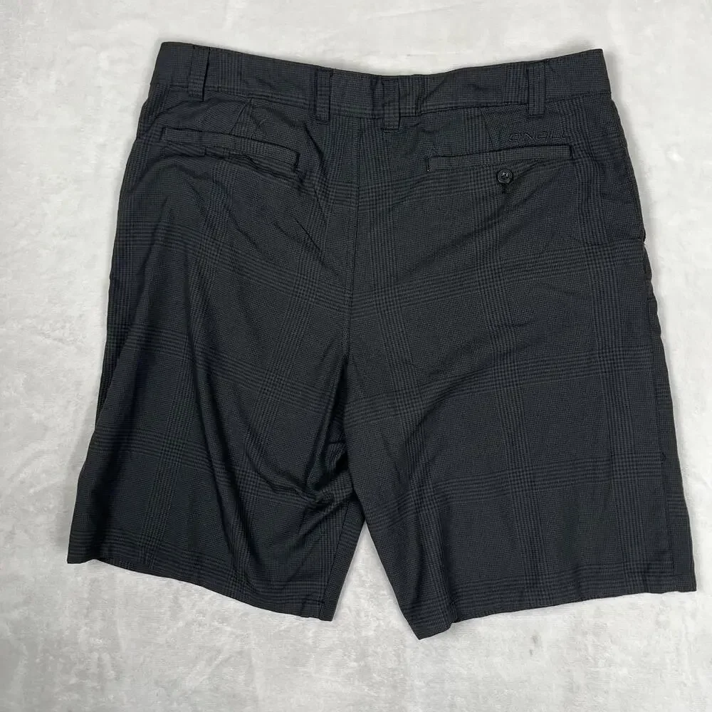 O'Neill Shorts Mens 38 Gray Plaid Chino Flat Front 10 Inseam Casual Pockets Y2K